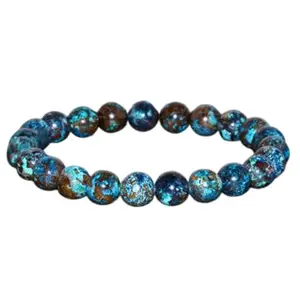 Lady Works natural african chrysocolla 8mm round shape smooth cut beads stretchable bracelet for men & women. unisex 8 inch stretchable bracelet for healing, meditation, prosperity, gift & luck|LW_BRST_09855_8.0