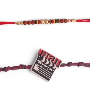 Ideaz unlimited Trendy Netflix & Traditional Rudraksh Rakhi | Rubber & Red Thread for Rakshabandhan | Pack of 2 Rakhi with Roli Chawal