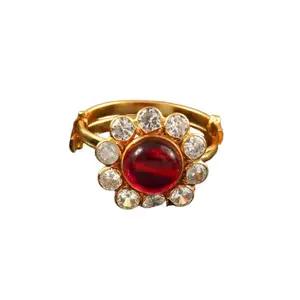 Govind Jewellers Traditional Red Kundan Gold Plated Diamond Studded Cocktail Finger Ring for Women & Girls
