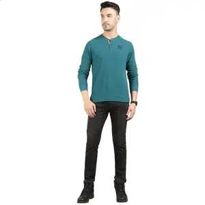Royal Enfield MLG Henley T-Shirt DEEP Teal (M) 40 CM | Material: 100% Cotton | Fabric: Waffle 220.0 GSM | Type: Crewneck | Style : MLG Henley | Gender: Men's