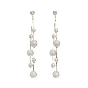 FashionAmora New Korean White Pearl Long Drop Earrings Set For Women & Girls Pearl Alloy Earring Set