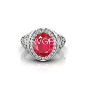 RRVGEM Natural Ruby RING 7.00 Carat Certified Handcrafted Finger Ring With Beautifull Stone manik RING Silver Plated for Men and Women