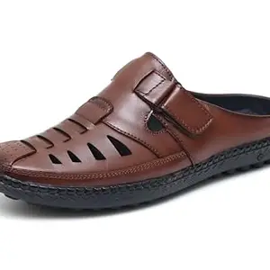ARAMISH Leather Tan Back Open Fisherman Sandals for Men - 10 UK