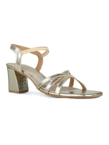 Inc.5 Womens Golden Party Wear Solid Square Toe Block Heels