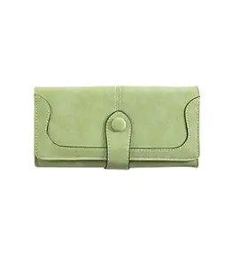 Women's Faux Leather Medium Snap Button Wallet (Green)-PID57475
