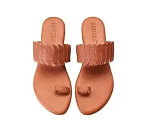 KAMARA Womens Asha Leaves Sandals PU Leather, 0.5 Block Heel, Comfortable Non-Slip Metro Sheet Sole | Tan