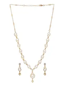 SARAF RS JEWELLERY Rhodium Plated Zircon Studded Geometric Minimal Delicate Jewellery Set