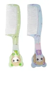 Comby Decorative Hair Combs with Cute Character Design, Pack of 2, Green and Blue