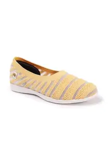 Carlton London Women Mustard Comfortable Lightweight Knitted Mesh Slip on Comfortable Casual Flat Ballerina Shoes (36)