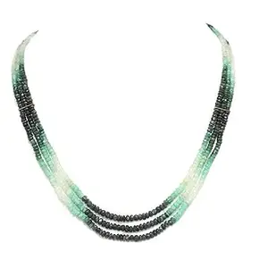 PH Artistic Strand Emerald Natural Beads Necklace 925 Sterling Silver 3 Line Gem Stone D398