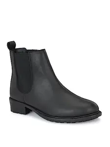 EL PASO Women's Black Faux Leather Casual Slip On Boots-8