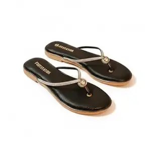 TrendStation Women's Flip Flops, Attractive Colour Glitter Footbed, Rhinestone Embellished Straps Slippers.