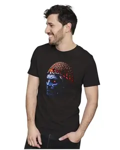 ALLEN BLACK Men's & Women's Regular Fit T-Shirt Fiery Brain - White Walker 100% Cotton Unise T-Shirt Black_FIRERY03-Black XL Men Round_