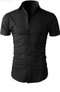 Parth Fashion Hub Men's Regular Fit Casual Half Sleeve Shirt (36, Black)