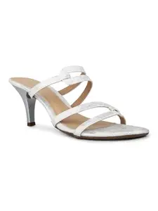 Inc.5 Womens Silver Party Wear Striped Round Toe Heels
