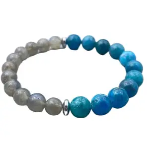 LKBEADS Labradorite Bracelet & Apatite Beaded Bracelet for Healing Energy, Unique Gemstone Jewelry, Gift for Her, Essential Oil Bracelet|8mm Round|Smooth|Blue & Grey|SRC_LI_000592