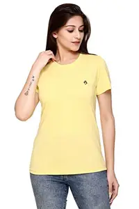 Women's Regular Fit Cotton T - Shirts in Round Regular Fit Round Neck Short Sleeve T-Shirt Tops for Girls Stylish (New -T-Shirt_009 Lemon-XL_wt)