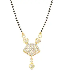 Amaal American Diamond Mangalsutra for women stylish 1gm gold mangal sutra short AD CZ Pendant Necklace design jewellery for women nallapusalu chains one gram 18 inch black beads chain golden -106