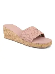 INC.5 Women Peach Textured Open Toe Wedge Heels