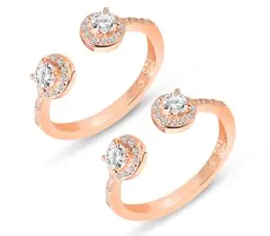 Ragya Jewels Rose Gold Plated 925 Sterling Silver Cz Floral Duet Gleaming Adjustable Toe Ring For Womens