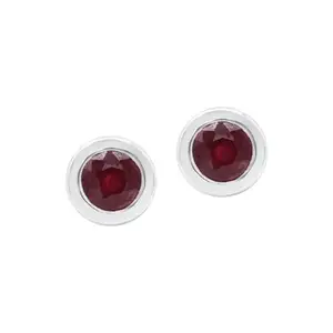 Hiflyer Jewels Natural Red Ruby Bezel Setting Stud Earrings In 925 Sterling Silver, 925 Stamp Jewelry For Women And Girls