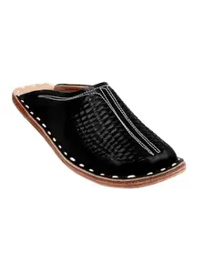 ANJANEYA Creations Men's Ethnic Leather Mule/DOLMA/Sleeper/Colour-Black (8)