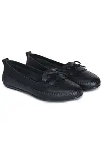 Zoom Shoes Premium Leather Comfortable Lightweight Bellies for Women with Rubber Sole Ideal for Casual Wear Black
