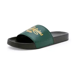 Red Tape Casual Sliders for Men's - Comfortable Dark Green Slip-On Casual Sliders for Men's