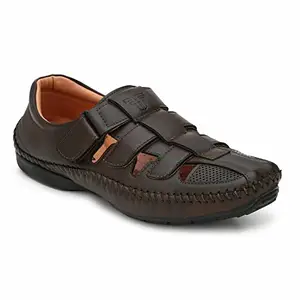 FASHION VICTIM Men's 2221 Brown Synthetic leather Velcro Sandal - 7 UK
