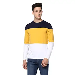 Alan Jones Clothing Men's Cotton Color Block Stretchable Full Sleeves T-Shirt (Navy, Medium)