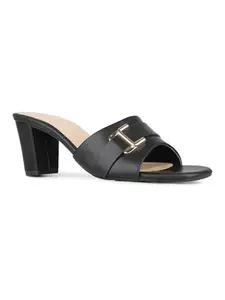Inc.5 Womens Black Party Wear Solid Square Toe Block Heel Sandals