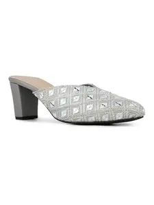 Inc.5 Womens Grey Embellished Round Toe Heels Mules