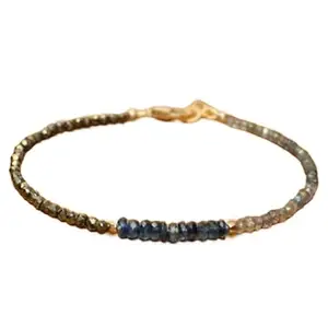 LKBEADS Kyanite, Labradorite & Pyrite bracelet with Gold clasp - 3-4mm Rondelle beads- Faceted Cut -7 Inch Bracelet– Healing, Fashion, Gift, Spiritual, Yoga|LK_STACK_07914