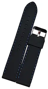 SURU® 22mm Elite Plain Blue Nylon Stitch Ogive Tip Silicone Watch Strap/Band for Men Women (Colour - Black/Width Size -22mm) T202