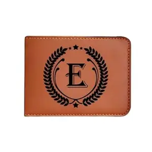 The Unique Gift Studio Men's Leather Wallet - Alphabet Name Leather Wallet for Mens - E Letter Printed on Wallet - Brown