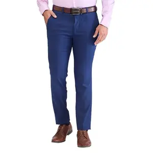 Park Avenue Men's Super Slim Fit Solid Pattern Polyviscose Blend Flat Front Formal Trouser (Size: 34)-PMTQ07284-B6 Dark Blue