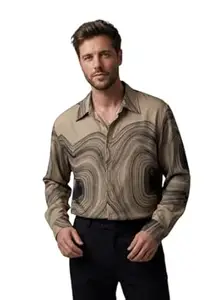 GRECIILOOKS Men's Poly Blend Regular Fit Shirt | Abstract Wave Printed Shirts for Men | Trendy Button Down Stylish Shirt for Man | Casual Summer Outfit