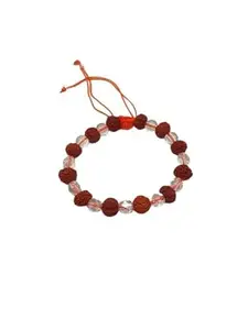 Nayra Handicrafts Rudraksha Crystal Beaded Bracelet, Brown and Clear, Adjustable Cord