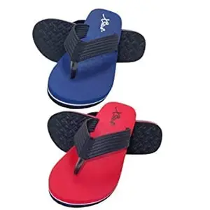 XSTAR Trendy Eco Flip Flops for Men | Comfortable Indoor Outdoor Fashionable Slippers for Men And Boys (Set of 2) (Red/Blue, numeric_7)