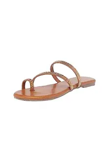 MONROW Irina Tan Flat Flats, UK-9 | Casual & Formal Sandals | Stylish, Comfortable & Durable | Occasion Wear
