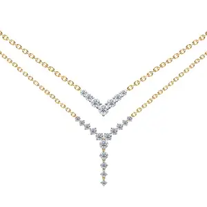 MINUTIAE Double Layer Crystal Cubic Zirconia Diamonds Pendant Charm Necklace for Women & Girls - Gold | Stylish Design with Extendable Chain | Skin Friendly and Ideal Gift For Multiple Occasion