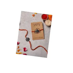 VENI Premium Designer Silver Rakhi Set 2 - Traditional Red & Yellow Mauli Thread with Antique Silver Charms for Raksha Bandhan Festival, for Brother, Sister, Bhaiya, Bhabhi with Roli Chawal (RA39)
