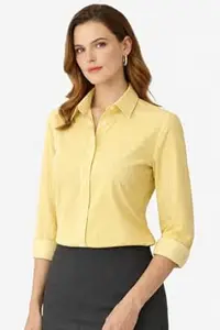 AREAL FASHION Women's Cotton chack Striped Button-Down Shirt, Long Sleeve, Collared, Casual Office Wear