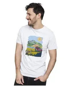 ALLEN BLACK Men's & Women's Regular Fit T-Shirt Camping Lake Landscape 100% Cotton Unise T-Shirt White_LAKECAMP18-White S Men Round_