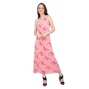 MARC LOUIS 2529 Pink Floral Maxi Dress (Large)