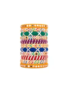 Taasha Craft Multicoloured hand-painted bangles with veil design Traditional artistry for festive nights (Size: 2.4, Set of 11)