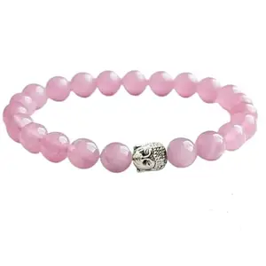 YiCan Rose Quartz Buddha Bracelet for Self-Love & Emotional Healing | Natural Crystal Beads with Silver Buddha Charm(8mm)