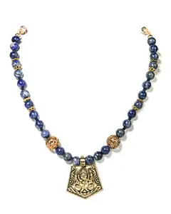 Gempro Genuine Lapis Lazuli Beaded Temple Necklace for Women