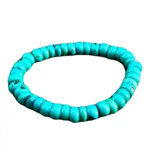 RRJEWELZ Unisex Bracelet 8mm Natural Gemstone Hubei Turquoise Rondelle shape Smooth cut beads 7 inch stretchable bracelet for men & women. | STBR_04292