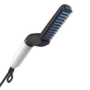 RVD HUB Electric Hair Straightener Brush, Men Quick Beard Straightner Styler Massage Comb, Hair Straightening, Curly Hair Straightening Comb, Side Hair Detangling (Black)